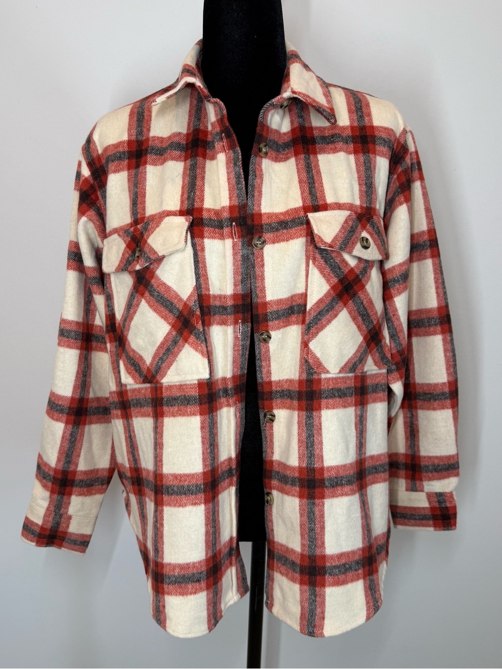 NWT Forever 21 Dizzy Lizzy Red Cream Plaid Flannel Jacket Shacket M NEW Fall